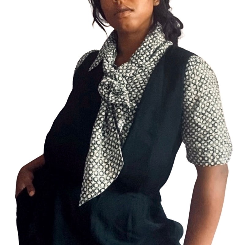 🔔 Dana Buchman Vintage Silk Short-Sleeve Polka-Dot Button Down with Matching Scarf (10)