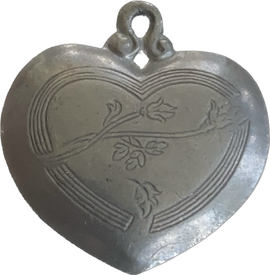 Etched Floral Pewter “Summer Rose” June Birth Flower Heart Shaped Pendant