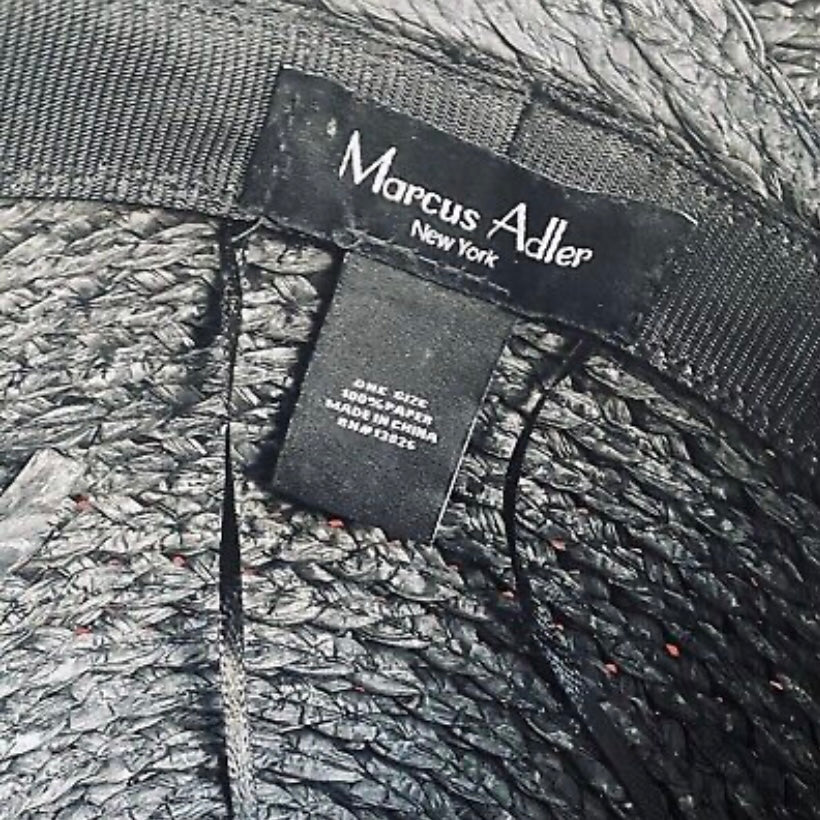 Vintage Marcus Adler Black Paper Sun Hat with Adjustable Band