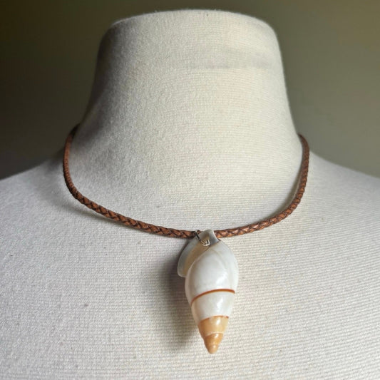 Snail Shell Pendant Leather Cord Choker Necklace