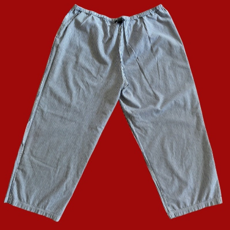 Vintage Navy Star Patch Blue and White Striped Cotton Lounge Pants (L)