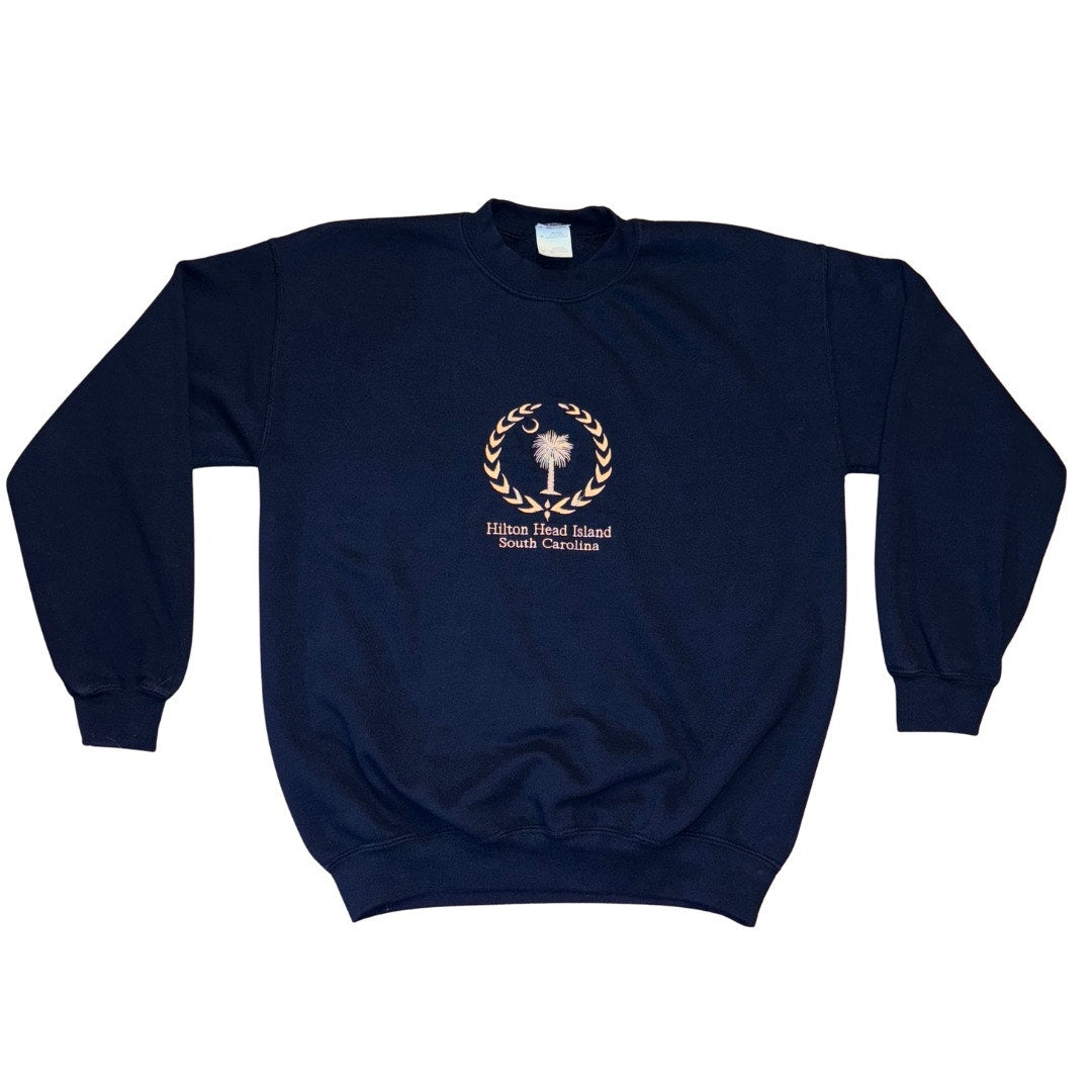Vintage Embroidered Navy Blue Hilton Head Island South Carolina Unisex Crewneck Sweater (M)