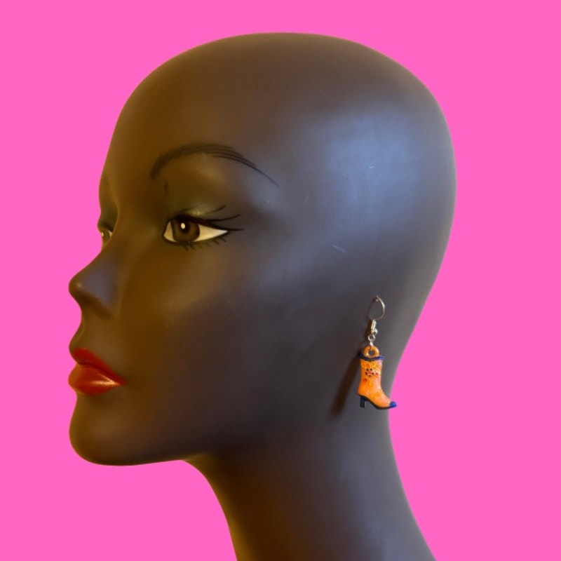 Orange/Blue Handpainted Y2K Floral Cowgirl Boot Charm Earrings