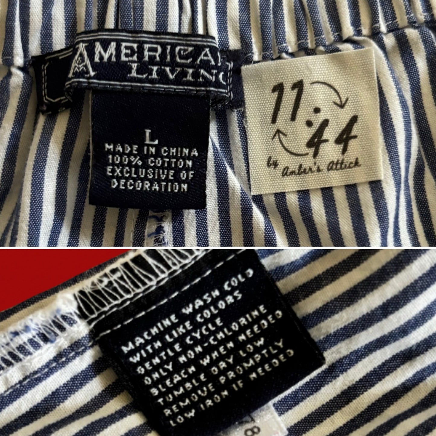 Vintage Navy Star Patch Blue and White Striped Cotton Mini Shorts (L)