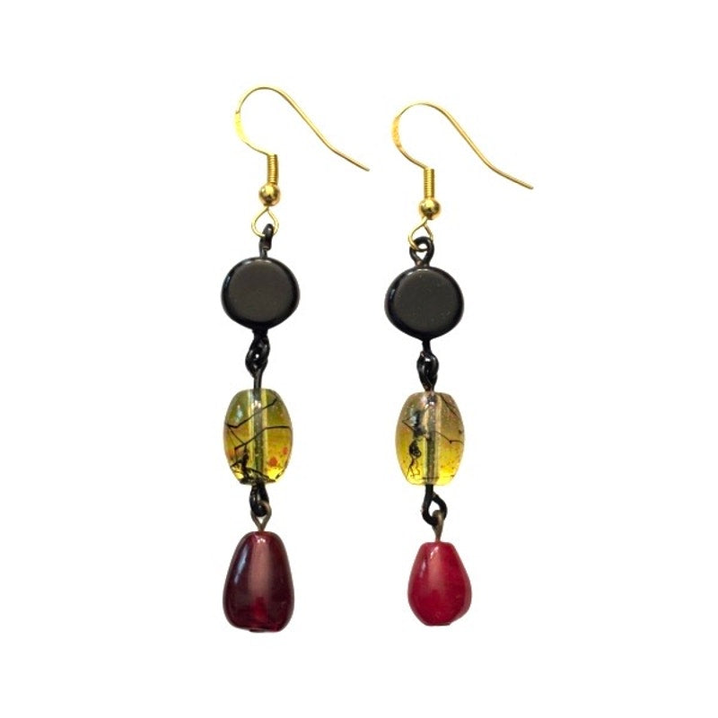 Sunnydale | Black, Yellow, & Red Beaded Drop Earrings