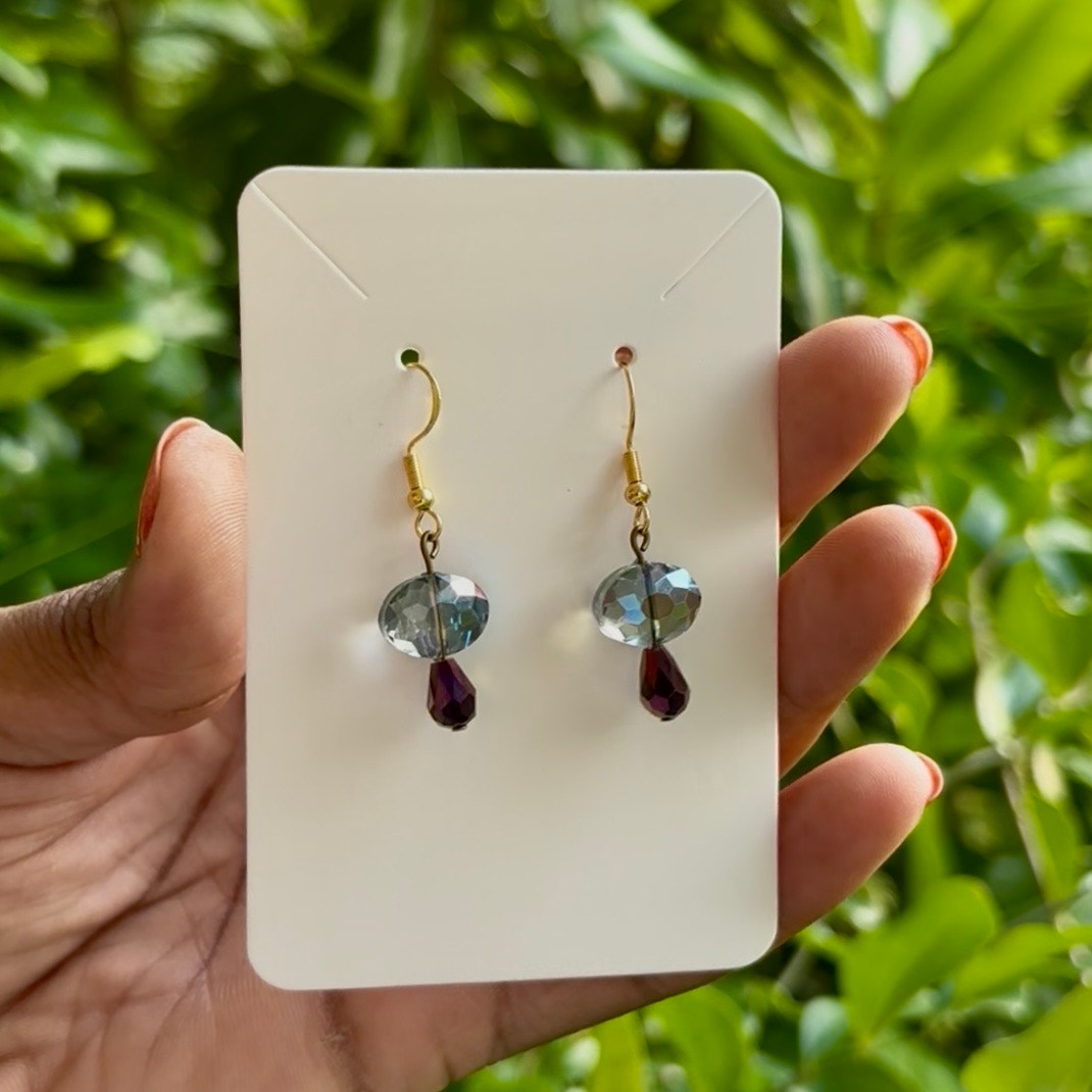 Fairy Tears | Oval AB Sky Blue Crystal & Colorshift Purple/Bronze/Silver Drop Earrings