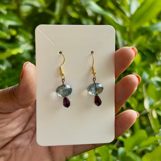 Fairy Tears | Oval AB Sky Blue Crystal & Colorshift Purple/Bronze/Silver Drop Earrings