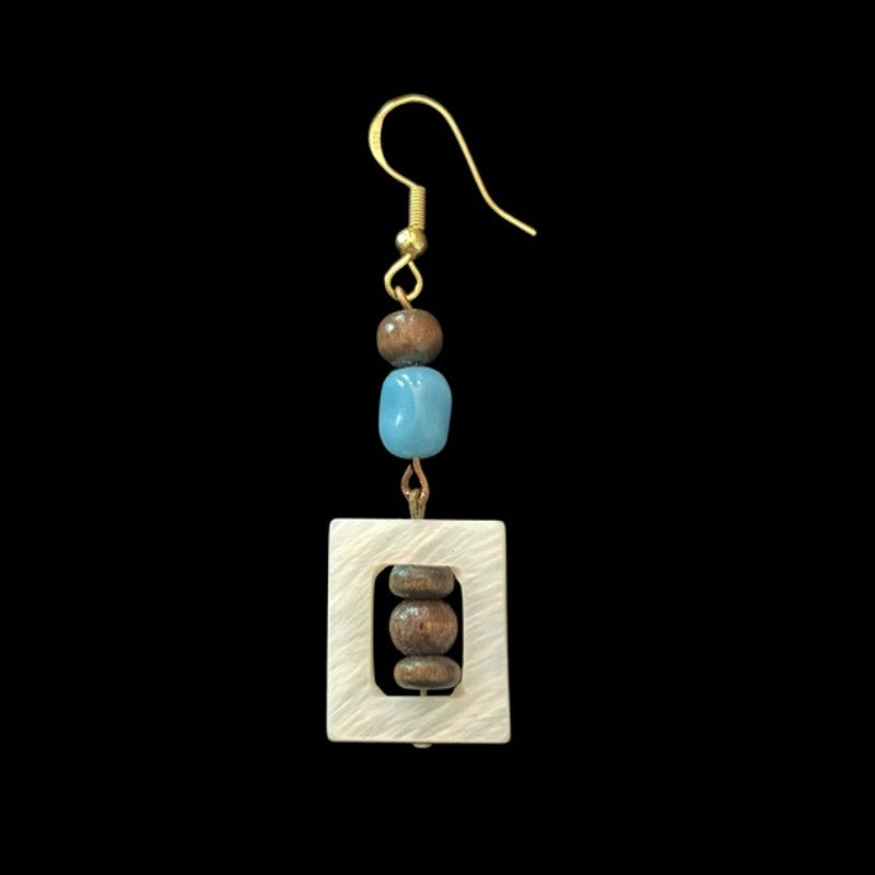 A Shore Thing | Wood, Faux Turquoise, & Shell Beaded Drop Earrings
