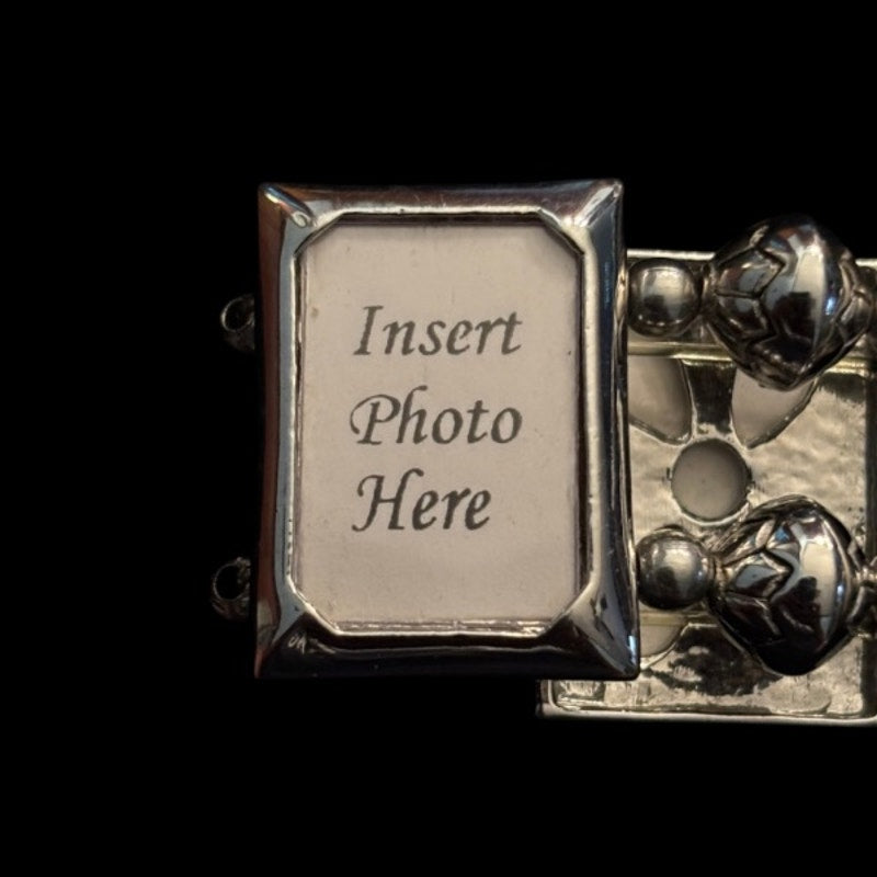 Vintage Costume Silver Photo Frame Link Stretch Bracelet