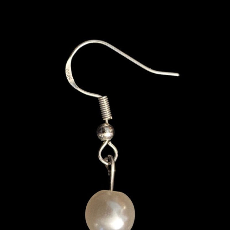 Pearl Bead & Vintage Sterling Silver Terrier and Bulldog Charm Drop Earrings