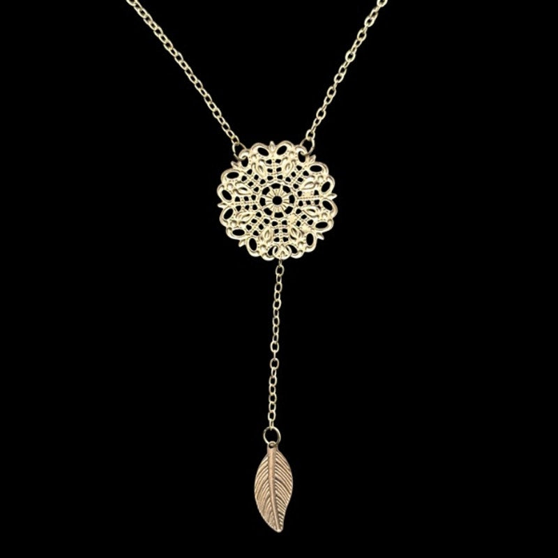 Lacey White Gold Toned Flower & Leaf Charm Layered Drop Pendant Necklace