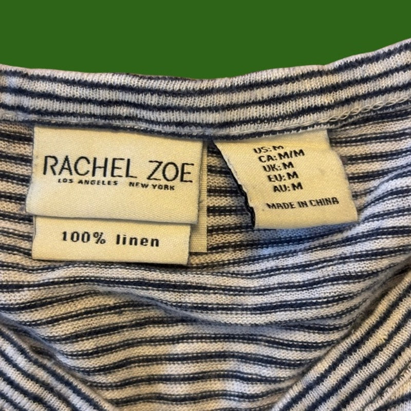 Vintage Daffodil Patch Blue and White Striped Button Down Tie Front Linen Crop Top (M/L)