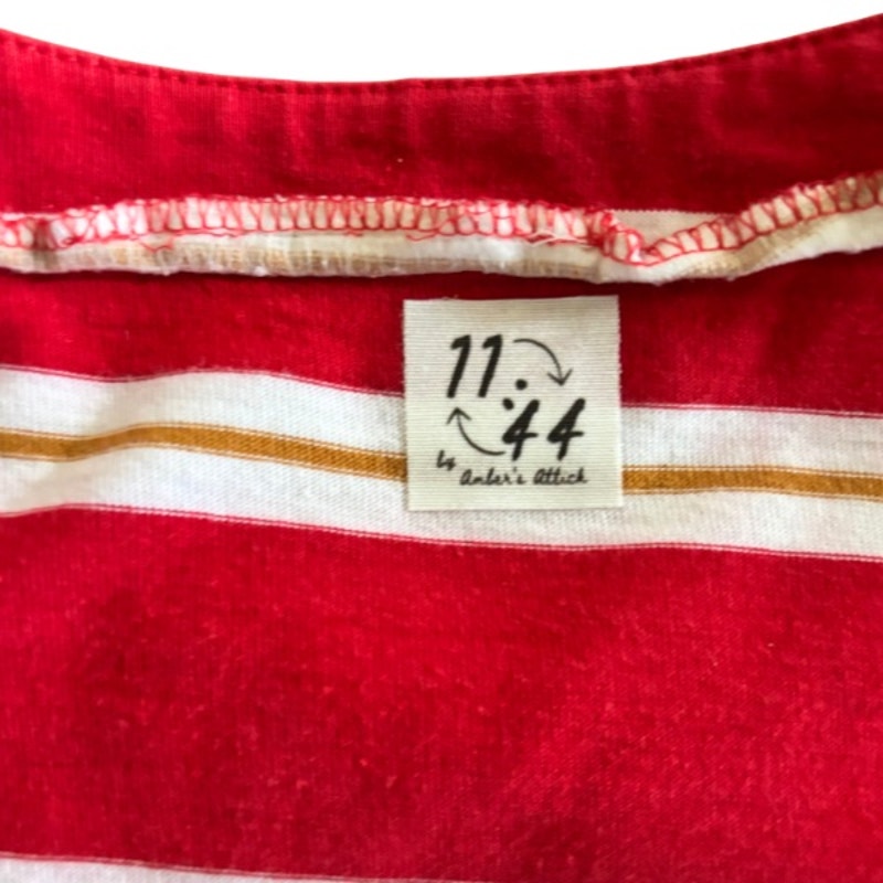 Vintage Anchor Patch Red/Yellow/White Striped Short Sleeve Top (L)