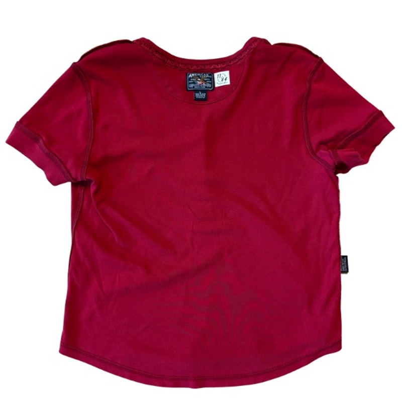Vintage Embroidered Star Planet Patch Wine Red 1/4 Button Down Cotton Short Sleeve Shirt (L)