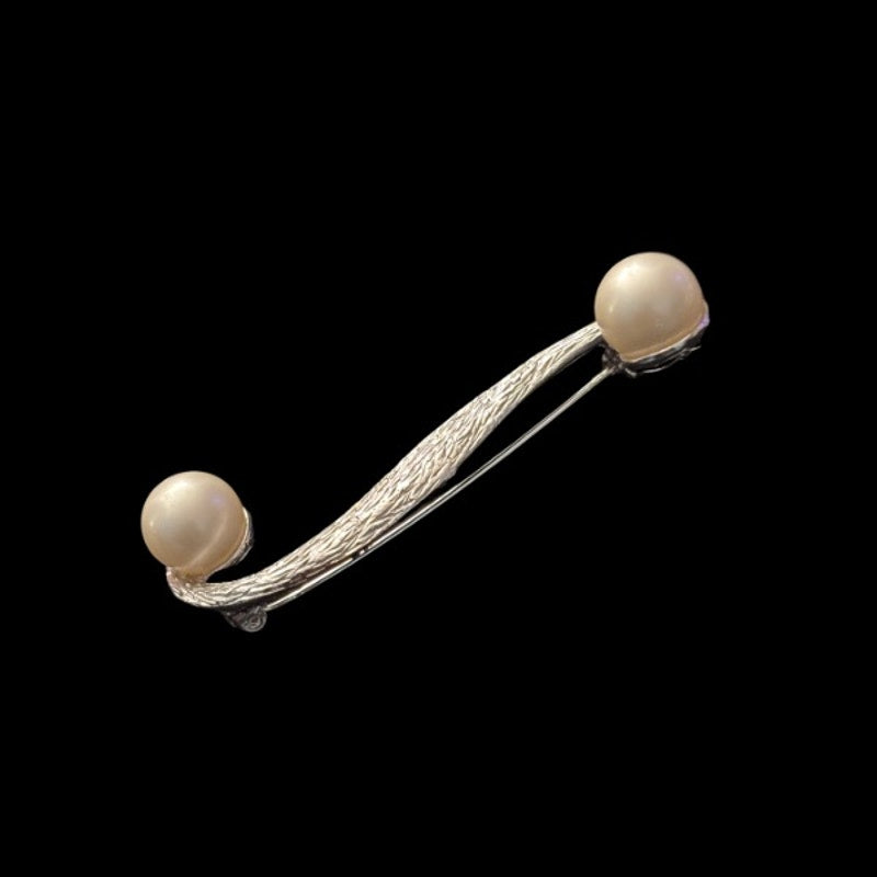 Vintage S-curve Silver and Faux Pearl Bead Brooch Pin