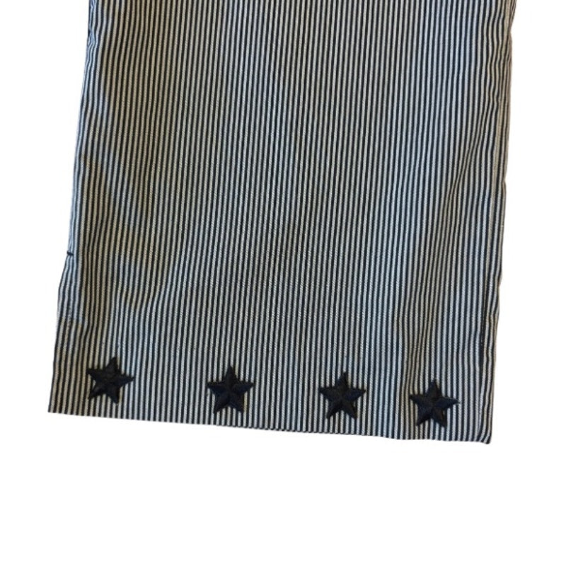 Starry Hem Black and Tan Pinstriped Cotton Blend Capri-length Trousers (12)