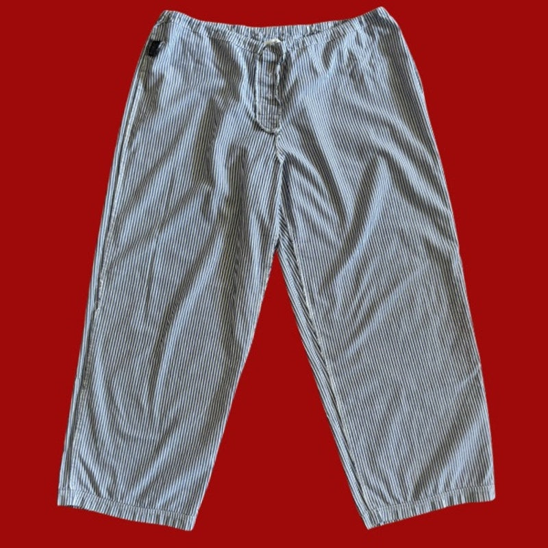 Vintage Navy Star Patch Blue and White Striped Cotton Lounge Pants (L)