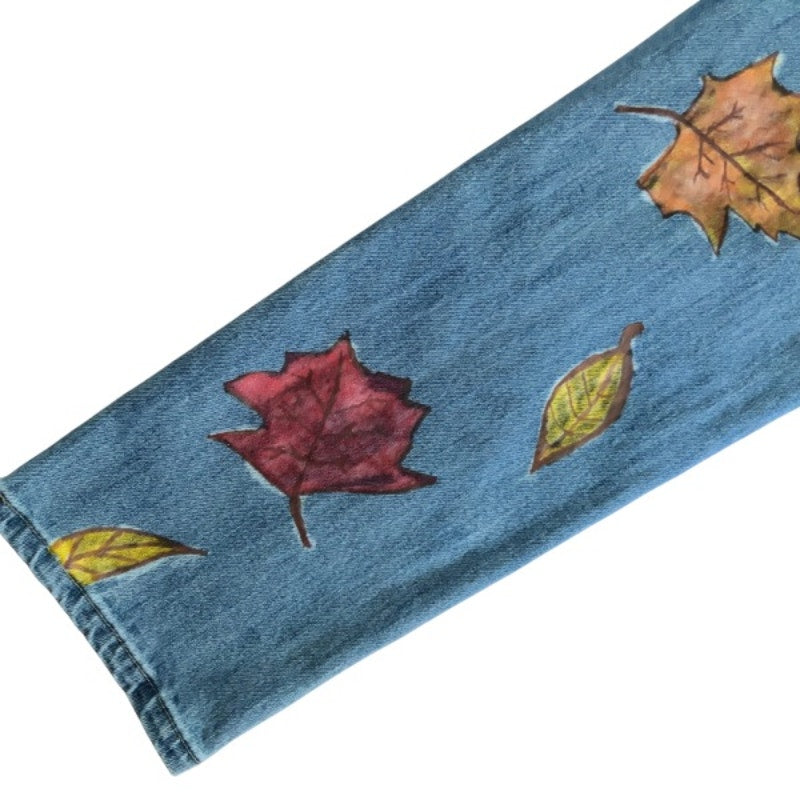“Falling Leaves” Upcycled Slim Fit Light Wash Jeans (34 x 30)