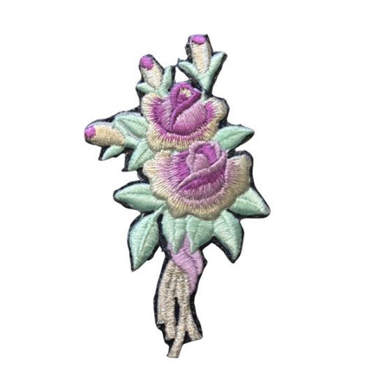 Metallic Purple and Silver Rose Bouquet Vintage Embroidered Patch Pin