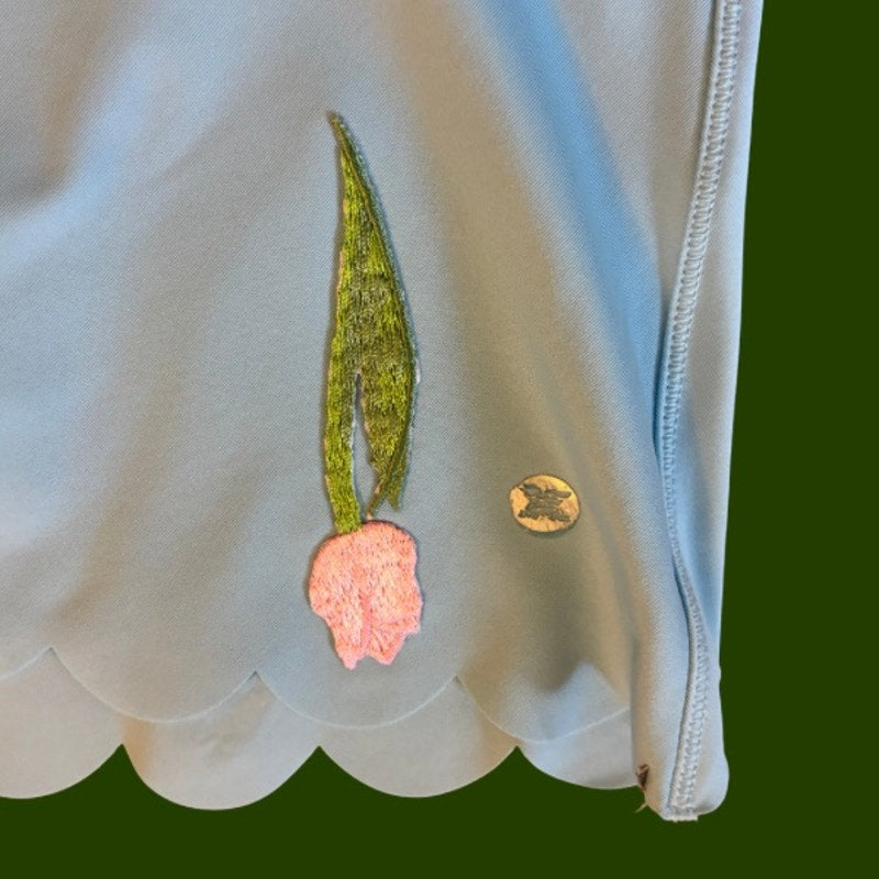 Vintage Pink Tulip Patch Baby Blue Scallop Hem Activewear Skort (L)