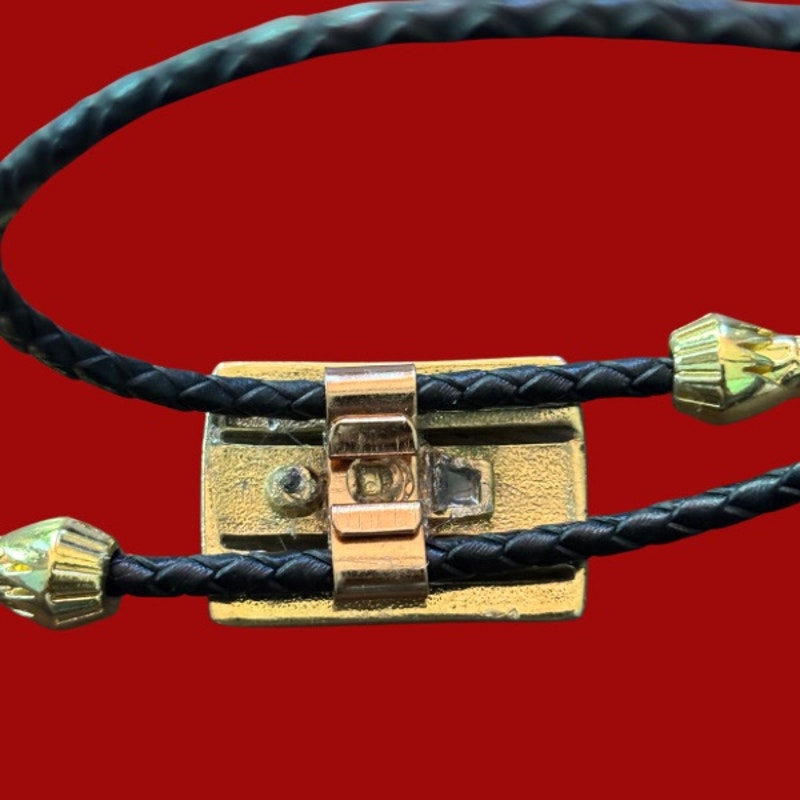 Upcycled Vintage Art Deco White, Gold, and Black Rectangle Bar Bolo Bracelet