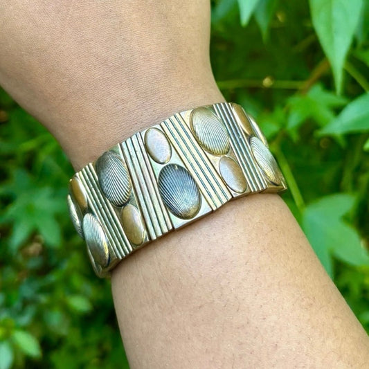 Vintage Art Deco Bronze and Gold Toned Metal Stretch Bracelet