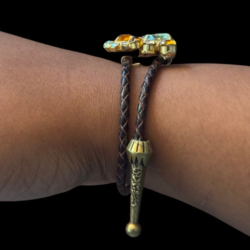 Upcycled Vintage Abstract Mock Yellow Orange Topaz Rhinestone Cluster Bolo Bracelet