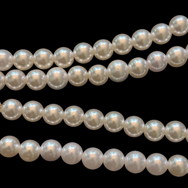 Double Strand Pearl Necklace with Square Vintage Costume Jade & Amber Rhinestone Studded Bronze Pendant