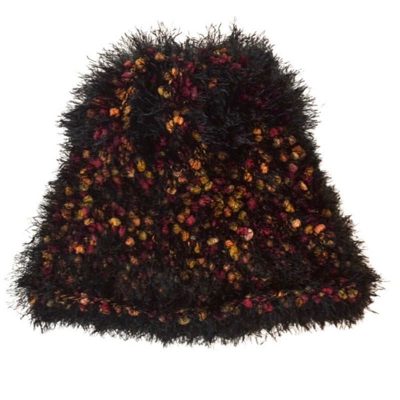 Hand-knit Fuzzy Orange, Red & Black Bucket Hat (OSFM)
