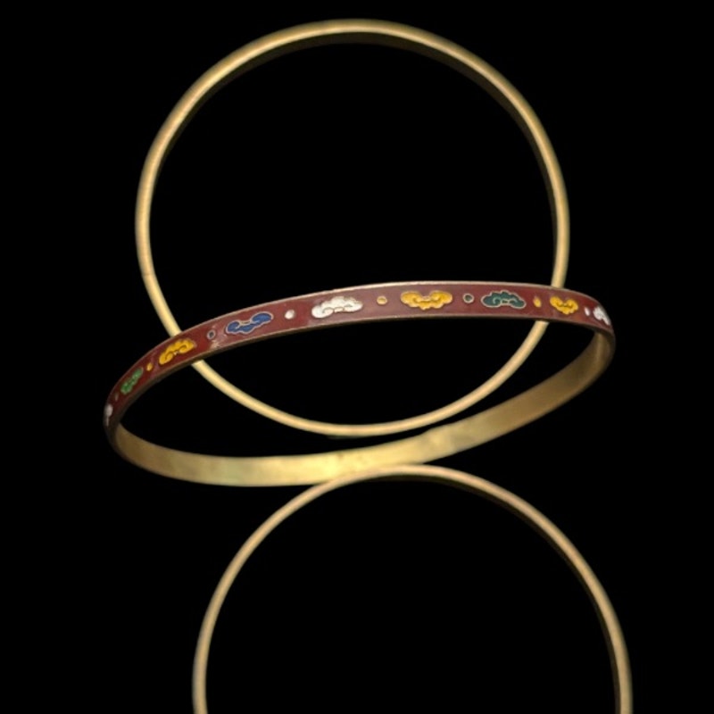 Burgundy/Multi Scroll Vintage Cloisonné Brass & Enamel Bangle (Medium)