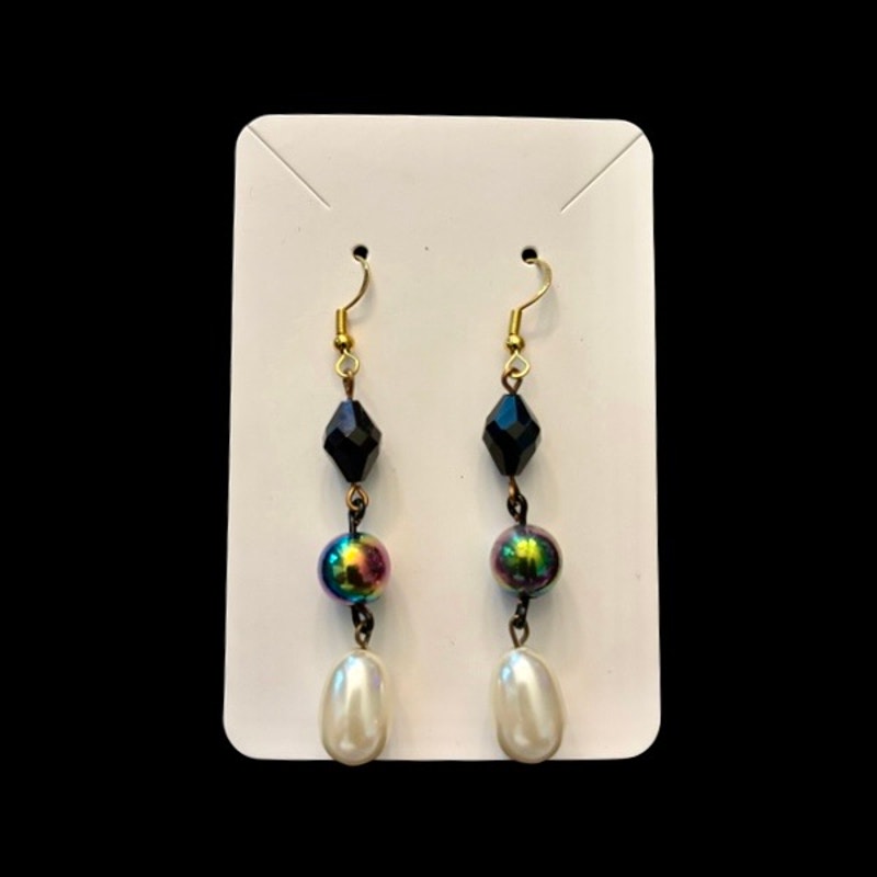 Baroque-inspired Black, Rainbow, Costume Pearl Beaded Drop Earrings