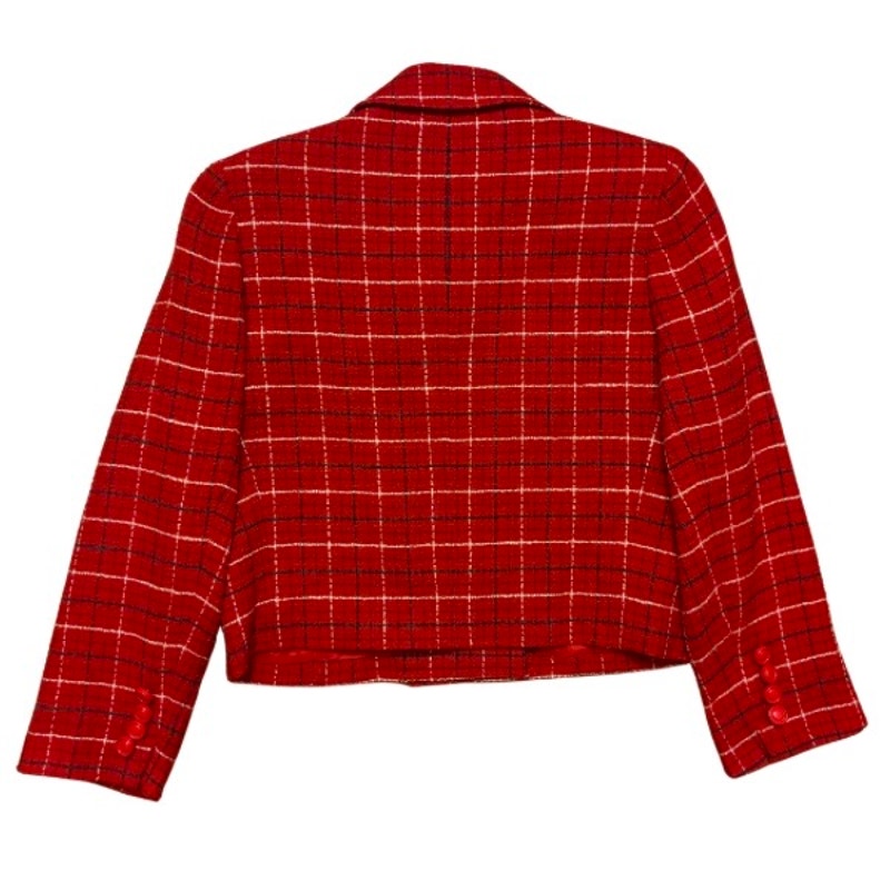 Vintage Red White and Blue Plaid Wool Blend Tweed Cropped Jacket (S/M)