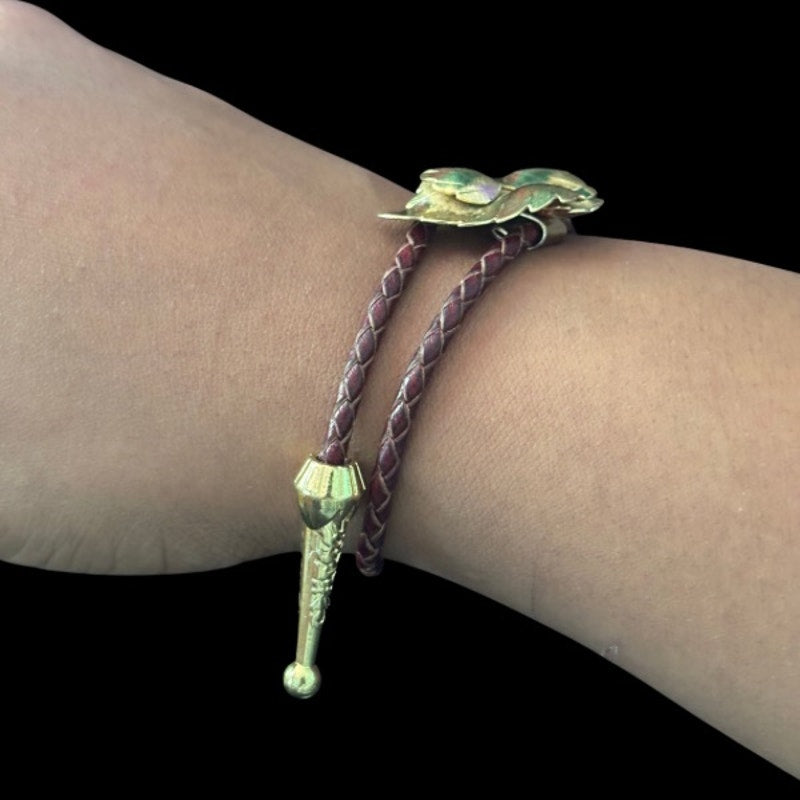 Upcycled Vintage Gold Toned Leaf Bolo Bracelet