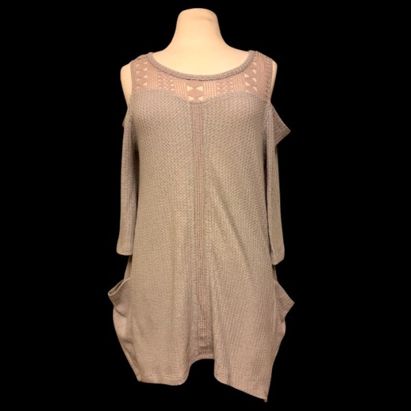 Lavender Lace Cold Shoulder Knit Slouchy Sweater (M)