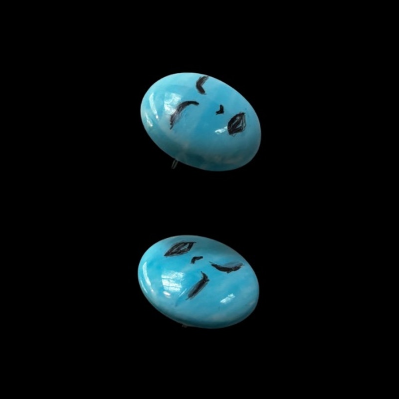 Handpainted Vintage Blue Moon Face Stud Earrings