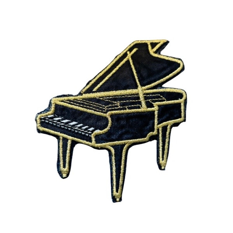 Black and Gold Grand Piano Vintage Embroidered Patch Pin