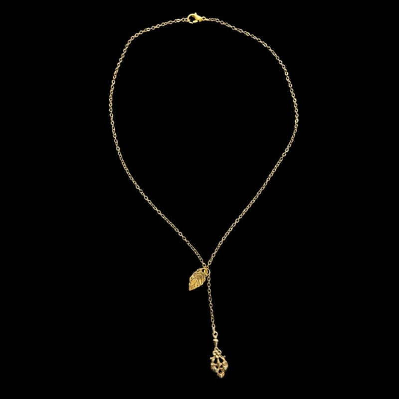 Gold-Toned Leaf & White/Green/Gold Filigree Charm Layered Drop Pendant Choker Necklace