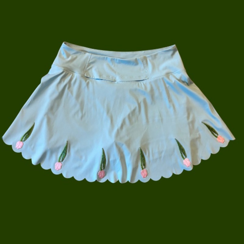 Vintage Pink Tulip Patch Baby Blue Scallop Hem Activewear Skort (L)