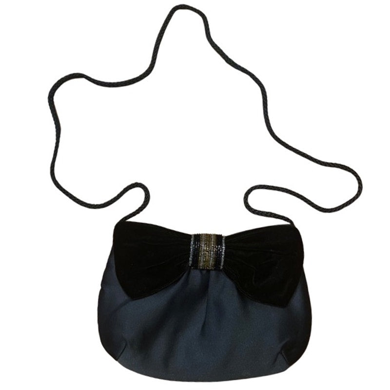 Vintage Glamour Gold/Silver/Black Velvet Beaded Bow Clutch/ Shoulder Bag