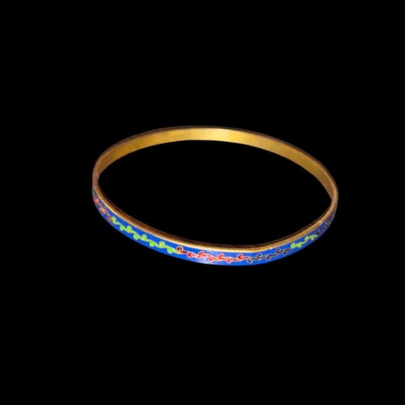 Royal Blue/ Multi Scroll Vintage Cloisonné Brass & Enamel Bangle (Medium)