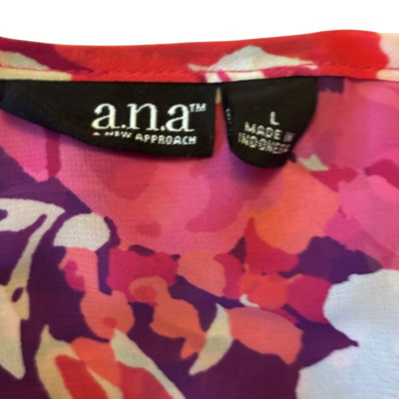 Sheer Pink/Purple Floral Puffed Sleeve Peasant Top w/ Sash (L)