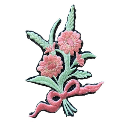 Pink Flowers and Wheat Bouquet Vintage Embroidered Patch Pin
