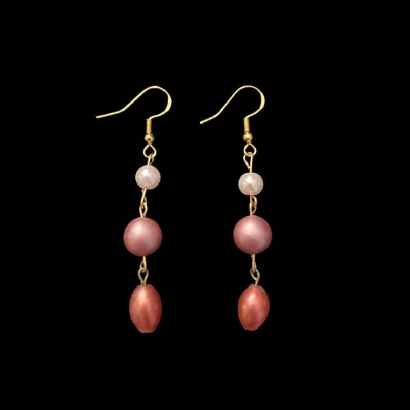 Pastel & Fuchsia Pink Pearl & Orange Bead Dangle Drop Earrings