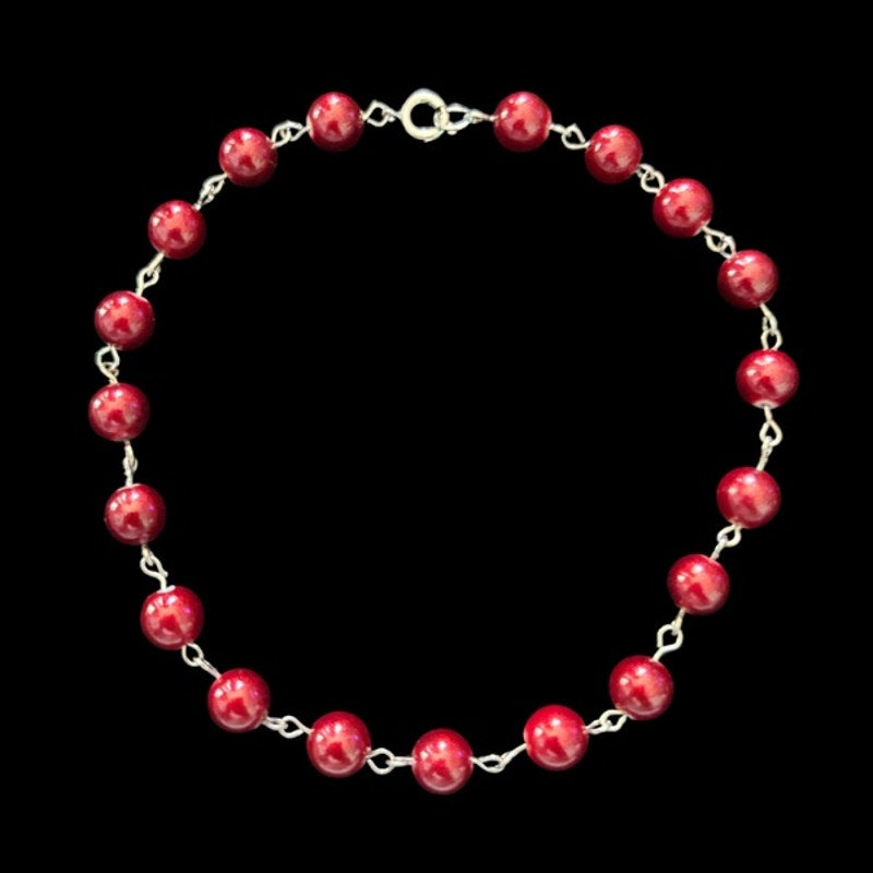 Bordeaux Red Beaded Chain Anklet (XL)