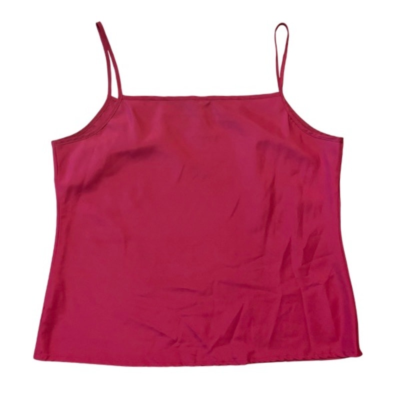 Vintage Light Blue Poppy Patch Embellished Hot Pink Camisole (Large)