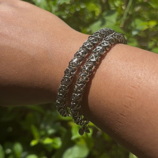 Set of 2 Vintage Silver Twisted Chain Cuff Bangles