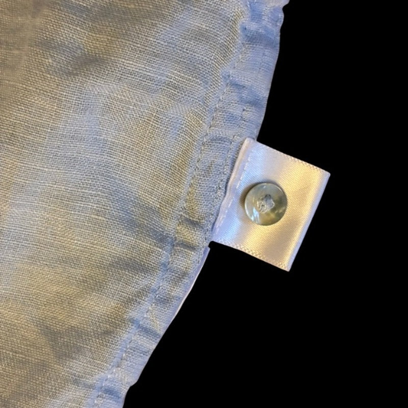 Vintage Sun & Moon Patch Sky Blue Linen Button Down Short Sleeve Shirt (Large)