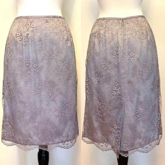 NWT Y2K Violet-Grey & Champagne Lace Kasper & Co Pencil Skirt (EU 40)