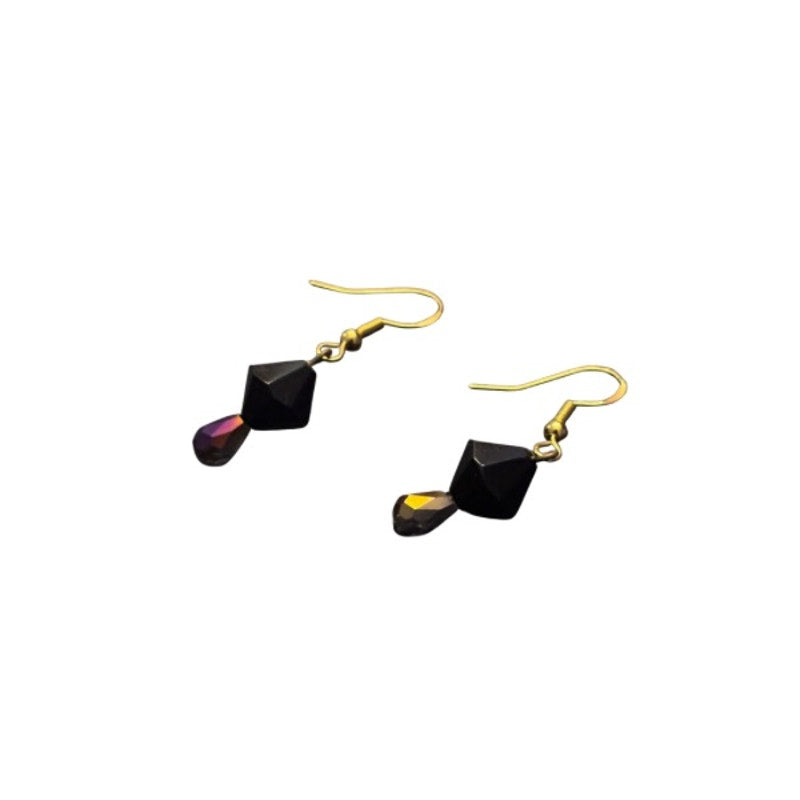 Vampire Tears | Dainty Black & Colorshift Silver/Purple Drop Earrings