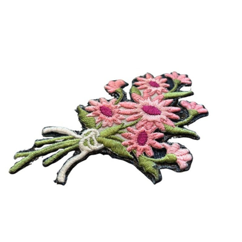 Large Two-toned Pink Daisy Flower Bouquet Vintage Embroidered Patch Pin